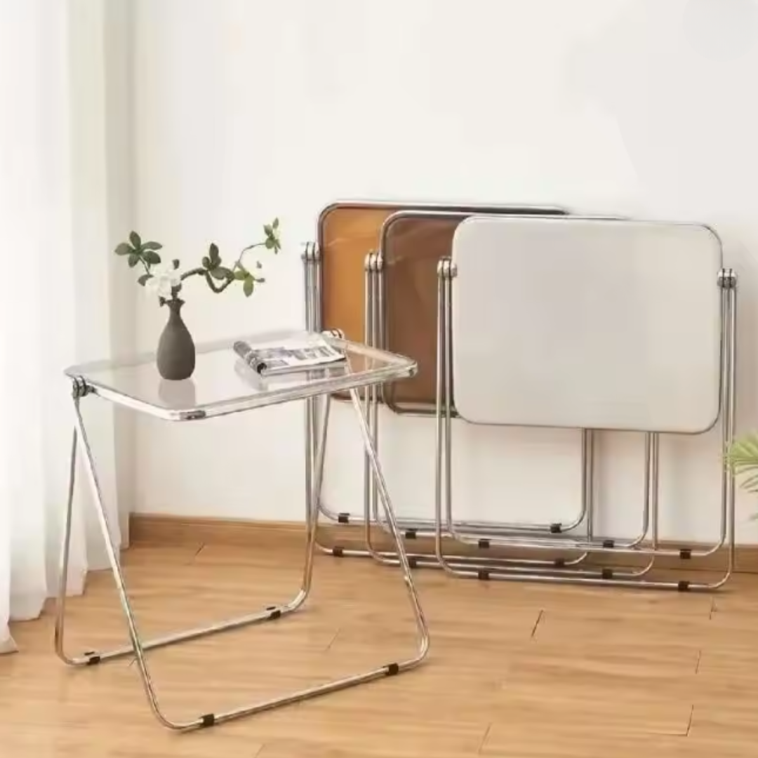 ™Calira | שולחן מתקפל שקוף – שולחן צד נייד לספה מאקריליק