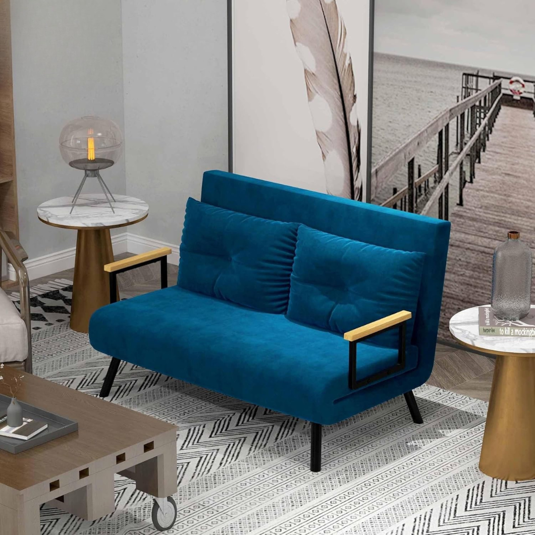 ™Sofora | ספת מיטה קטיפה – 2 מושבים, משענת גב מתכווננת וכריות מרופדות