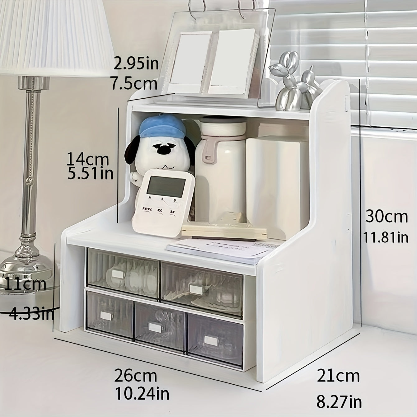 ™Storigo | מתקן אחסון שולחני מעץ, לבן, ארגונית רב-שימושית לשולחן וחדרי פנימיה