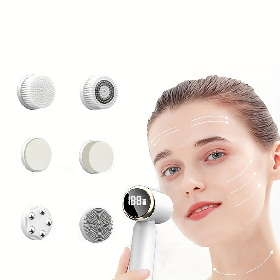 ™Evoluxe | מברשת ניקוי פנים 6 ב-1, נטענת  אוטובוס טורי אוניברסלי, פילינג עדין ועיסוי מרגיע